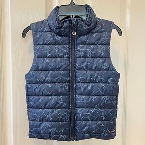 Kerrits Winter Whinnies Quilted Equestrian Puffer Vest Horses Blue Girls S 6-7